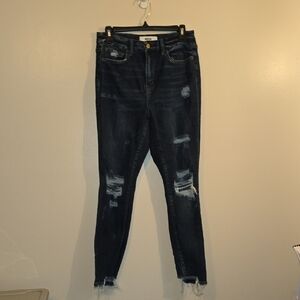 Trendy Distressed Skinny Jeans in Dark Blue
